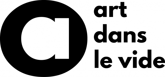 Logo of the association "art dans le vide" showing a white "a" in a black circle.